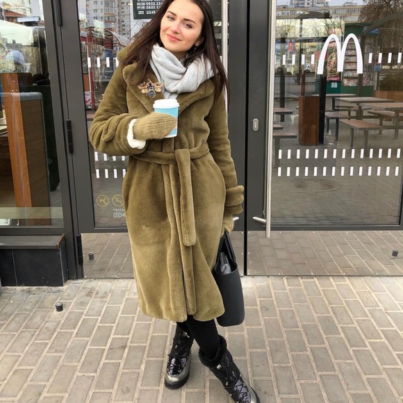 Faux fur  green warm coat - Picture 9 of 11